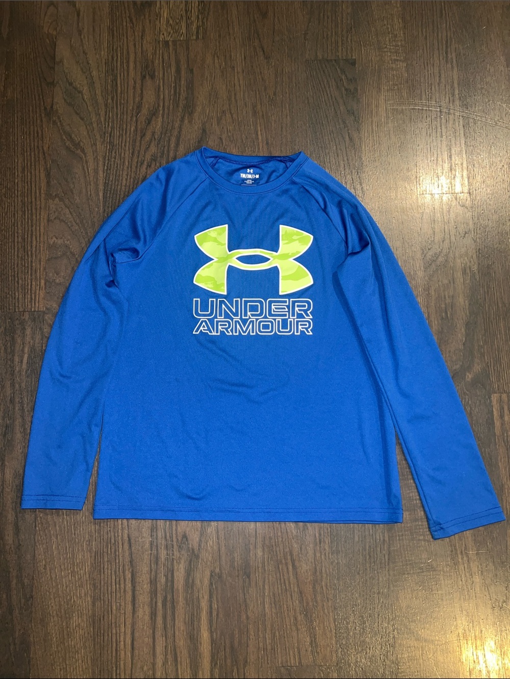 Under Armour Boys' Blue Long-Sleeve Logo Performance Shirt Size YM